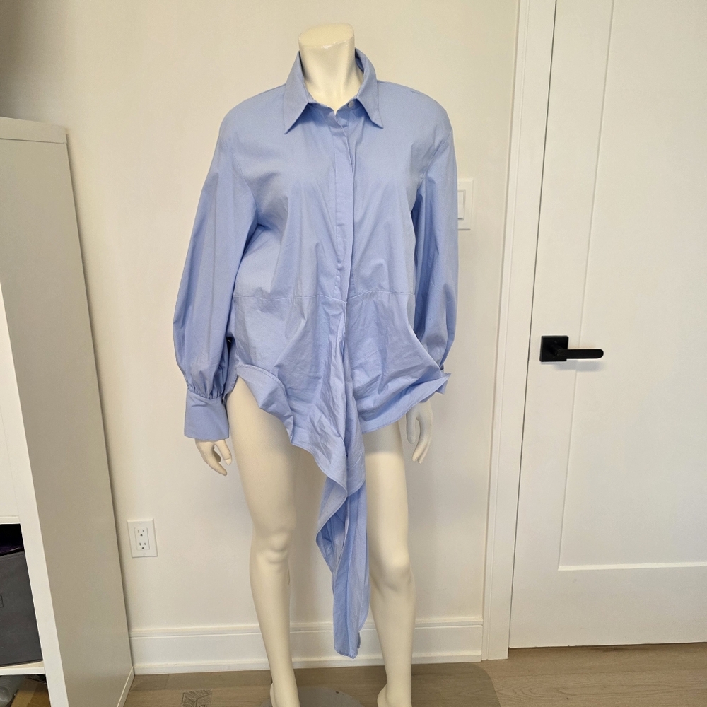 Zara Button Down Poplin Shirt Tie Front S - Picture 15 of 15